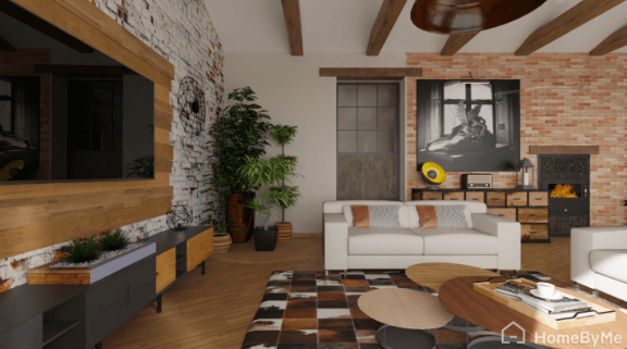 Cocina industrial con techo de madera